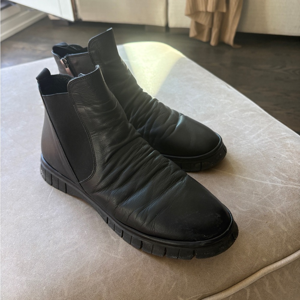 Black leather ankle boots
